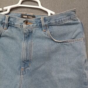 Vans Covina 5-Pocket Baggy Denim Shorts Blue Light Wash Frog Patch Mens 36 y2k